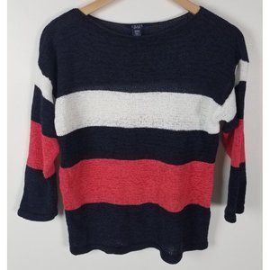 Chaps Women's Sz. M Lightweight Knit Red/White/Blue Stripe 3/4 Sleeve Sweater